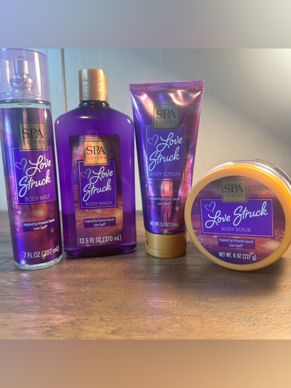 SPA LUXURY Love Struck 4 Pc Set Body Lotion, Scrub, Body Wash, & Body Mist NEW